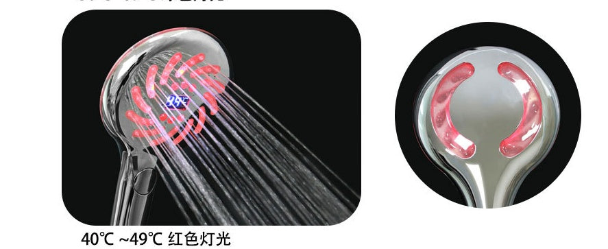 LED Digital Display Three-color Temperature Control Button Shower Set Nozzle