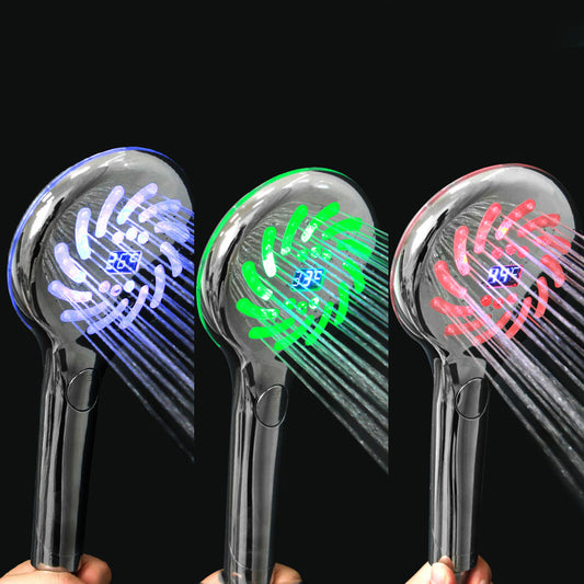 LED Digital Display Three-color Temperature Control Button Shower Set Nozzle