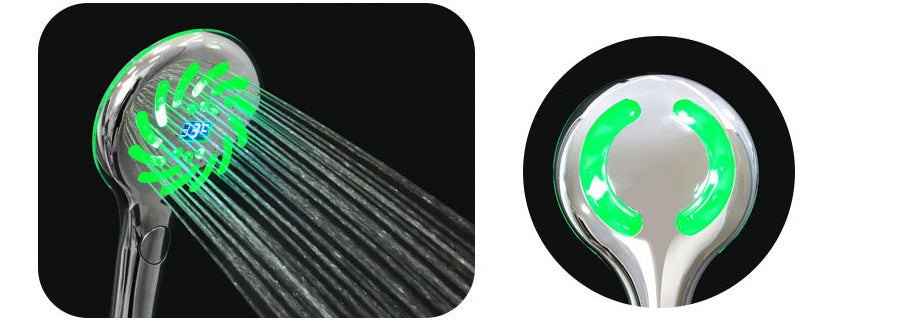LED Digital Display Three-color Temperature Control Button Shower Set Nozzle