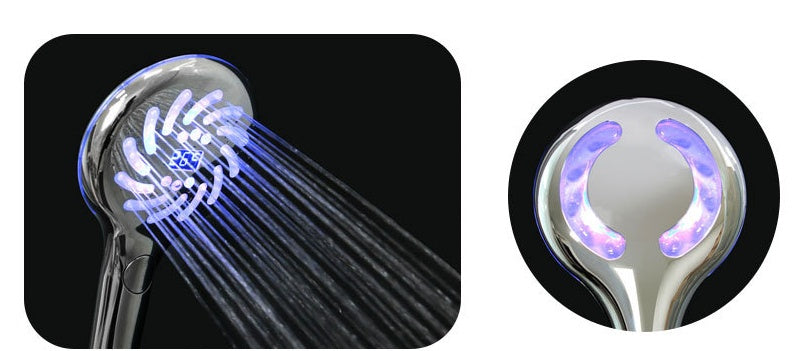 LED Digital Display Three-color Temperature Control Button Shower Set Nozzle