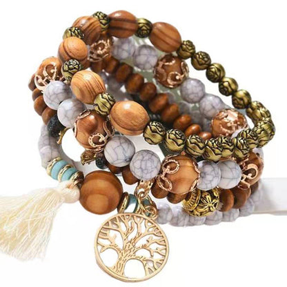 Tassel Multilayer Wooden Beaded Ethnic Bracelet